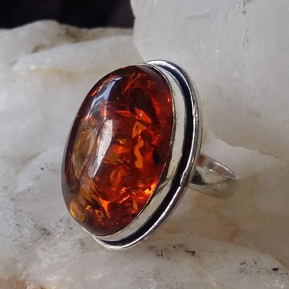 Handmade Jewelry - #GIFT  Amber Silver Ring